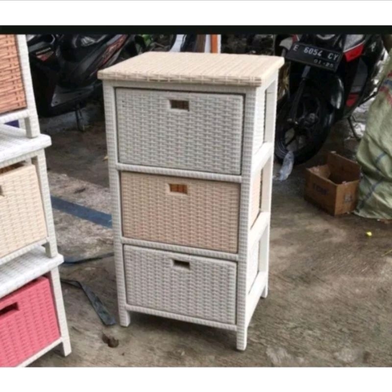 Meja nakas lemari laci rotan sintetis  laci 3 atas(Bebas Request)