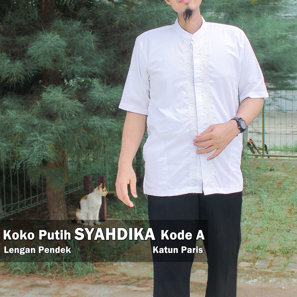 Koko Putih Lengan Pendek Koko Syahdika Bordir Koko Pria Dewasa