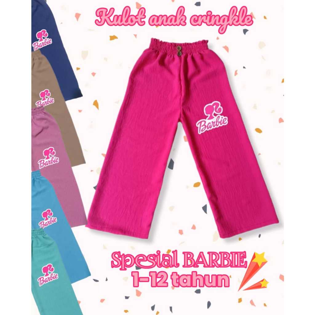 KULOT CRINGKLE KANCING BARBIE/BARBIE/KULOT ANAK PEREMPUAN/CELANA ANAK PEREMPUAN/KULOT/CELANA/KULOT A