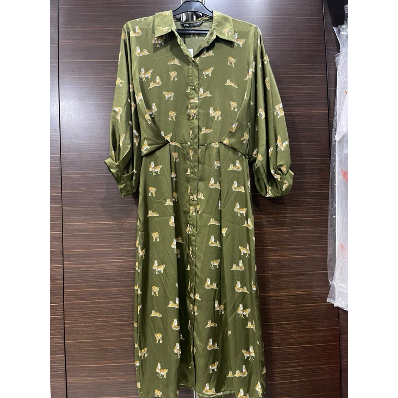 Zara Pattern Midi Dress Cotton Silk - Preloved New