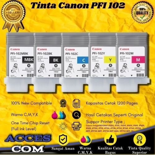 Cartridge Tinta Compatible Canon PFI 102 Printer iP500 iP510 iP600 iP605 iP610 iP650 iP655 iP700 iP7