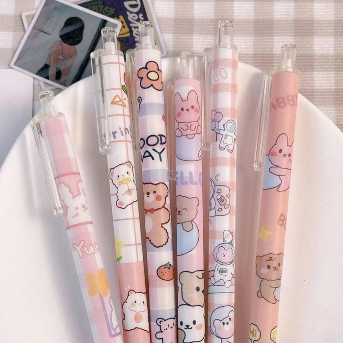 

[GEMAS] Pulpen Gel Mekanik Cute Bear Pink Tinta Hitam Karakter Beruang Lucu