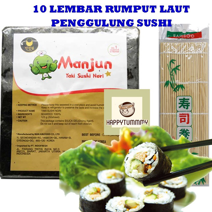 

Murah Manjun Nori HALAL PAKET 10 Lembar + sushimat Seaweed Rumput Laut Sushi Gimbap Korean Yaki