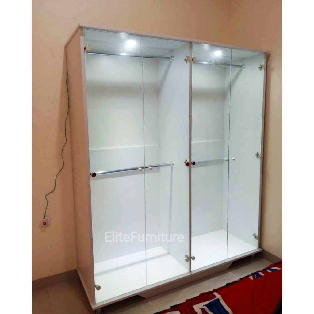 Lemari Gamis 4 Gantungan Kaca , Lemari Baju Full Gantungan Putih , Lemari Gantungan Baju GAMIS