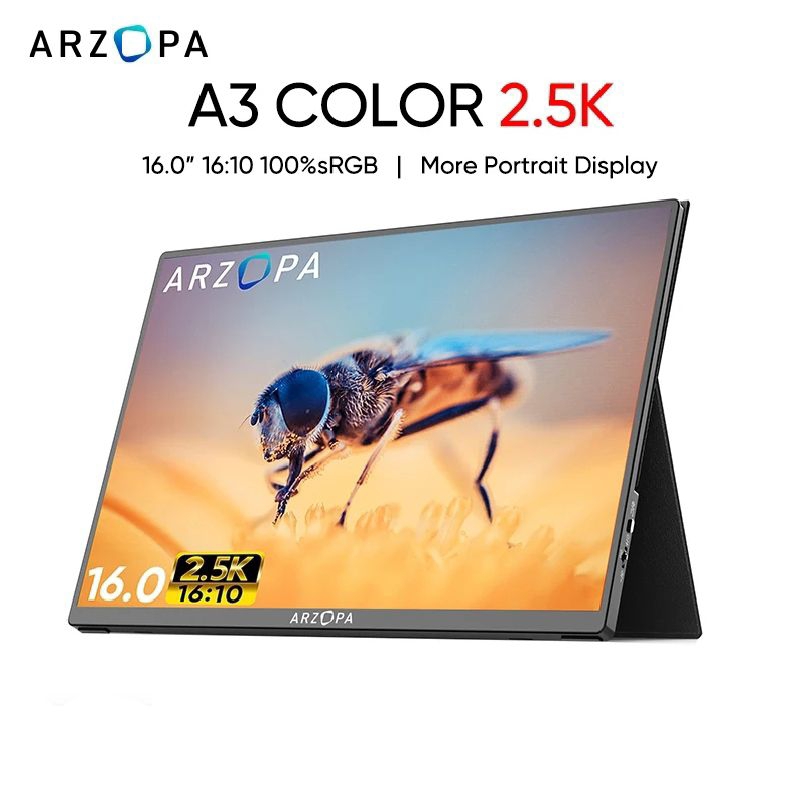 ARZOPA A3C 16" 2K 16 144Hz Portable Monitor 100% sRGB Second Monitor External Screen for MAC Laptop 
