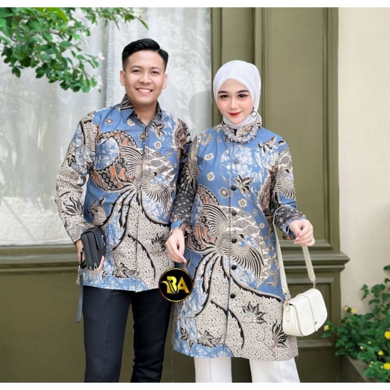 BYAN Batik Couple Terbaru Kemeja Batik Pria Lengan Panjang Dan Atasan Tunik Batik Asli Katun Halus M