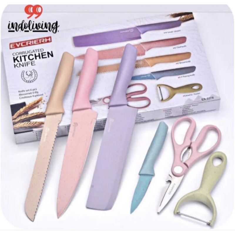 Pisau Set viral  Warna Warni 6 in 1 Jerami Kitchen Knife EVCRIERH