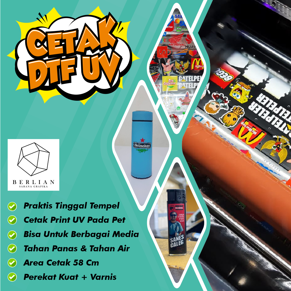 

Berlian Sarana Grafika Jasa Cetak DTF UV | Cetak Film Stiker DTF UV | Print DTF UV Stiker Ukuran Meteran A3, A4, A5 | Cetak Decal Kering | Print Pengganti Stiker Cutting | Cetak DTF UV Untuk Souvenir Termurah