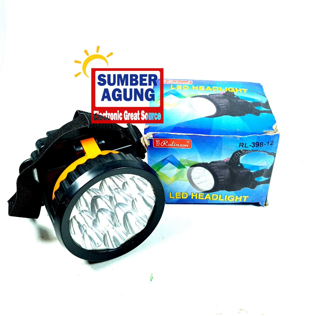 Senter Kepala LED Mata Banyak Rolinson RL39812 12Mata RL398 12LED Baterai Batre