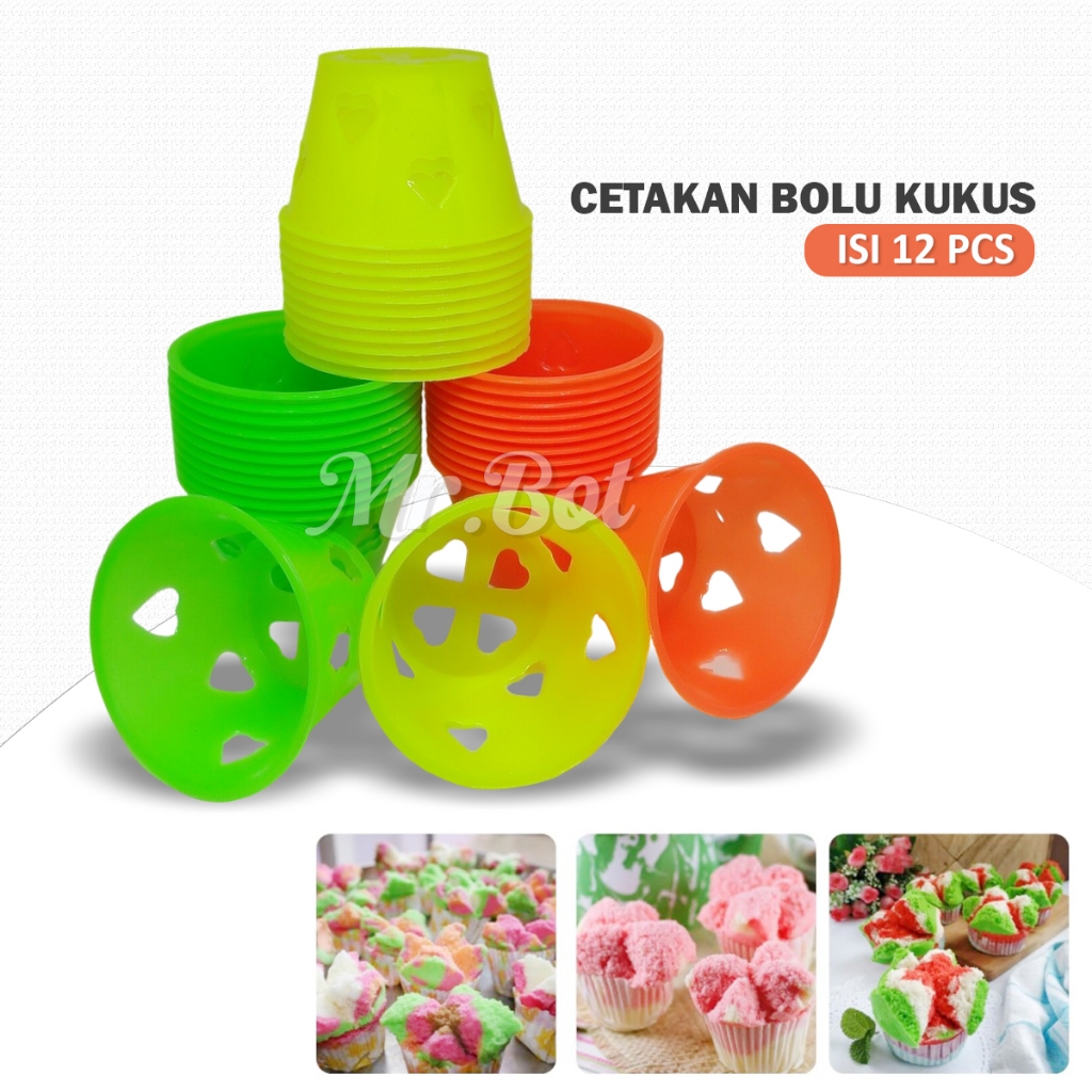 Cetakan Bolu Kukus Plastik Lubang Hati Isi 12pc