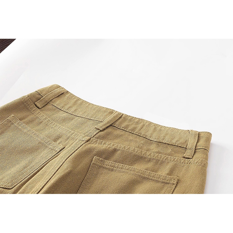 Allen Clothing Rok Denim Celah A-line Gaya Jalanan Khaki Rok Panjang Menengah Pinggang Tinggi Wanita Impor Korea