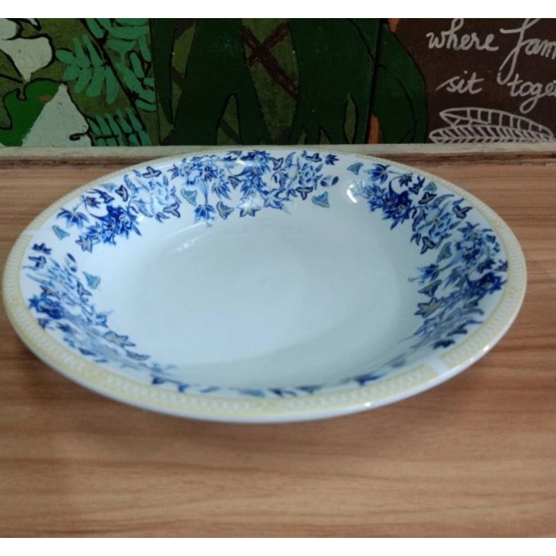 CUCI GUDANG Piring Lontong keramik diameter 23.6cm Tinggi 3.7cm putih motif bunga "VICENZA" (Jual kh