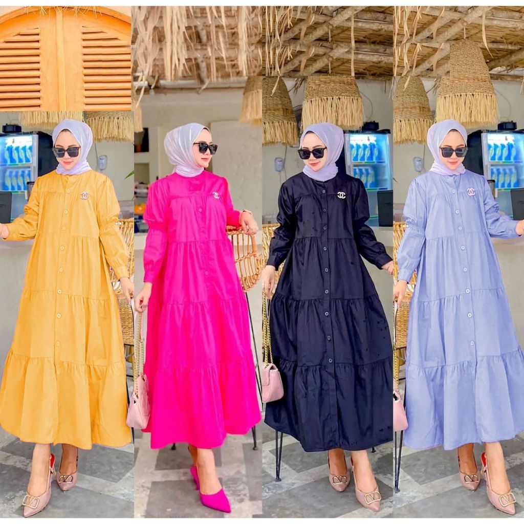 Dress Midi Katun / Gamis Midi Full Kancing