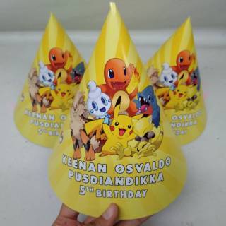 topi kerucut pokemon / topi ultah pokemon / topi kerucut pokemon / topi ulang tahun custom pokemon