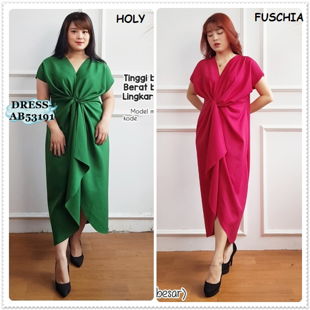 AB53191 Scuba Twist Long Dress Midi Gaun Pesta Natal Imlek Wanita Bangkok Korea Import Hitam Merah G