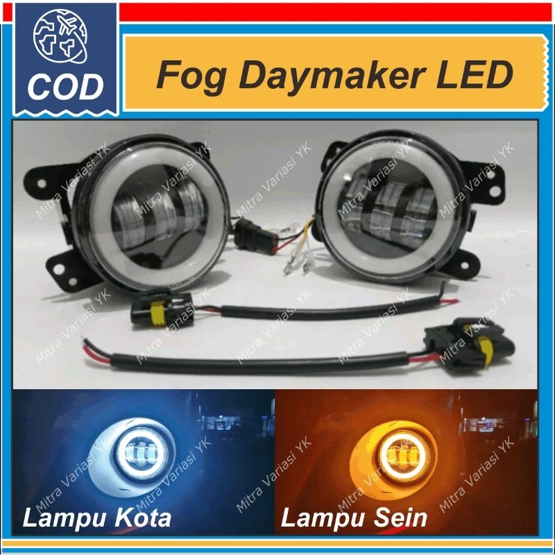 FOGLAMP DAYMAKER MOBIL 3 MATA LED ANGEL EYE 2 FUNGSI 2 WARNA DRL LAMPU KOTA + SEN ( SIGN / RITING / 