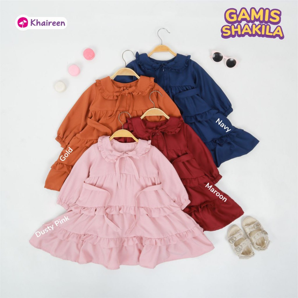 KHAIREEN Gamis Shakila / Gamis Anak Polos / Gamis Anak Katun / Gamis Rampel (0-14 Tahun)