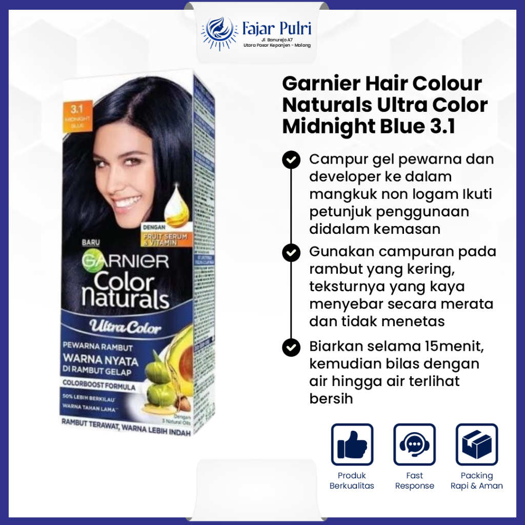 Garnier Hair Colour Naturals Ultra Color Midnight Blue 3.1 50 Gram Sachet Pewarna Cat Rambut Warna T