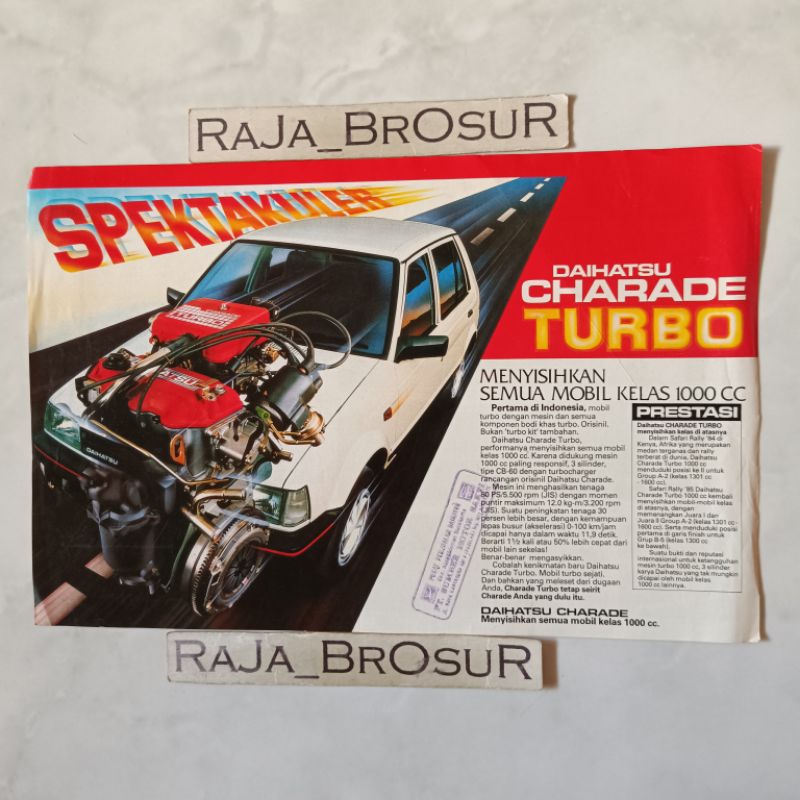 Poster brosur katalog flyer jadul lawas Daihatsu Charade Turbo 1987