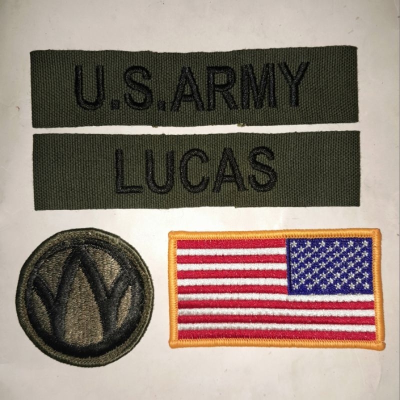 Patch Bordir Tab Name Tape Flag Us Army Webbing Subdued
