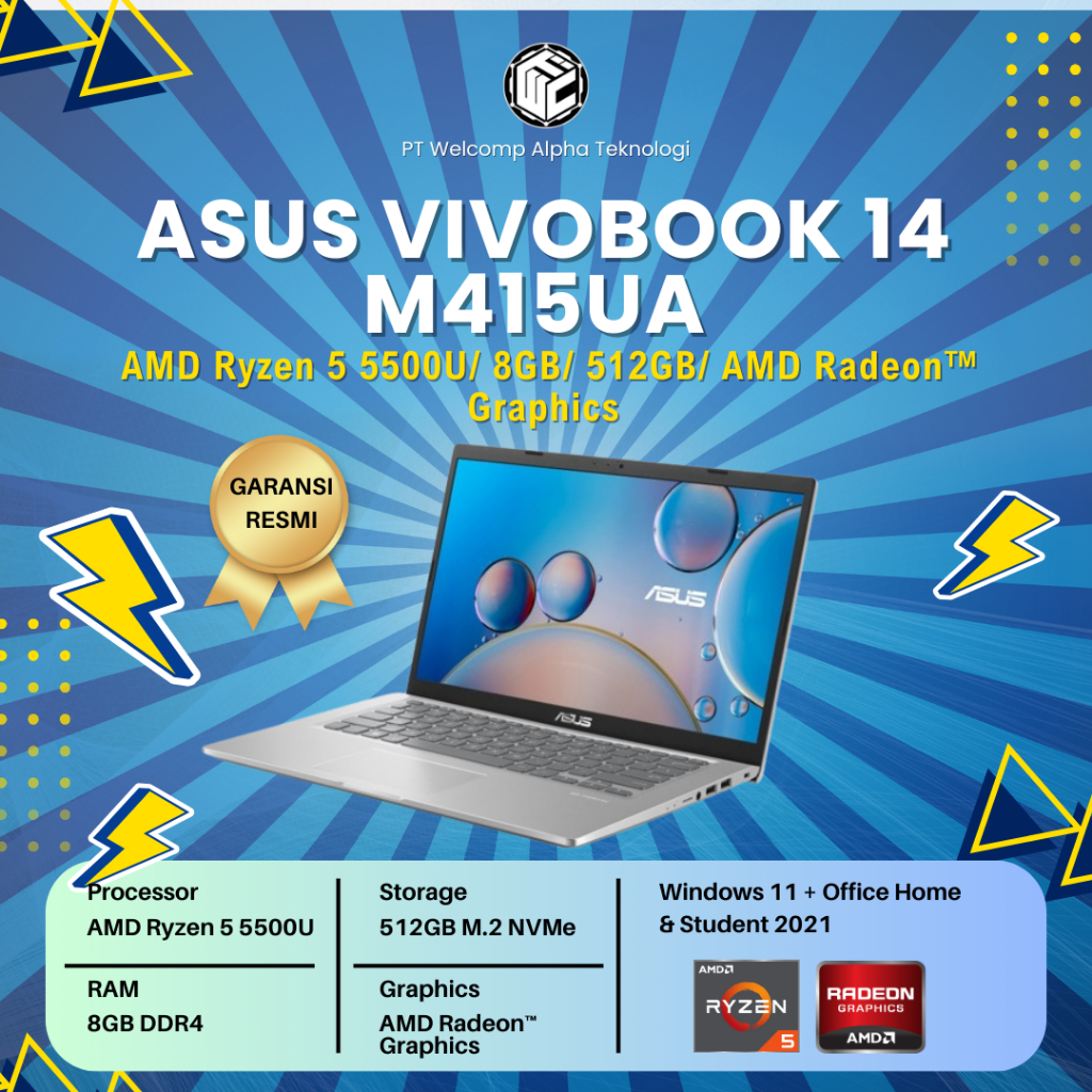 Laptop Asus Vivobook 14 M415UA Ryzen 5 5500U/ 8GB/ 512GB/ 14" FHD OHS W11