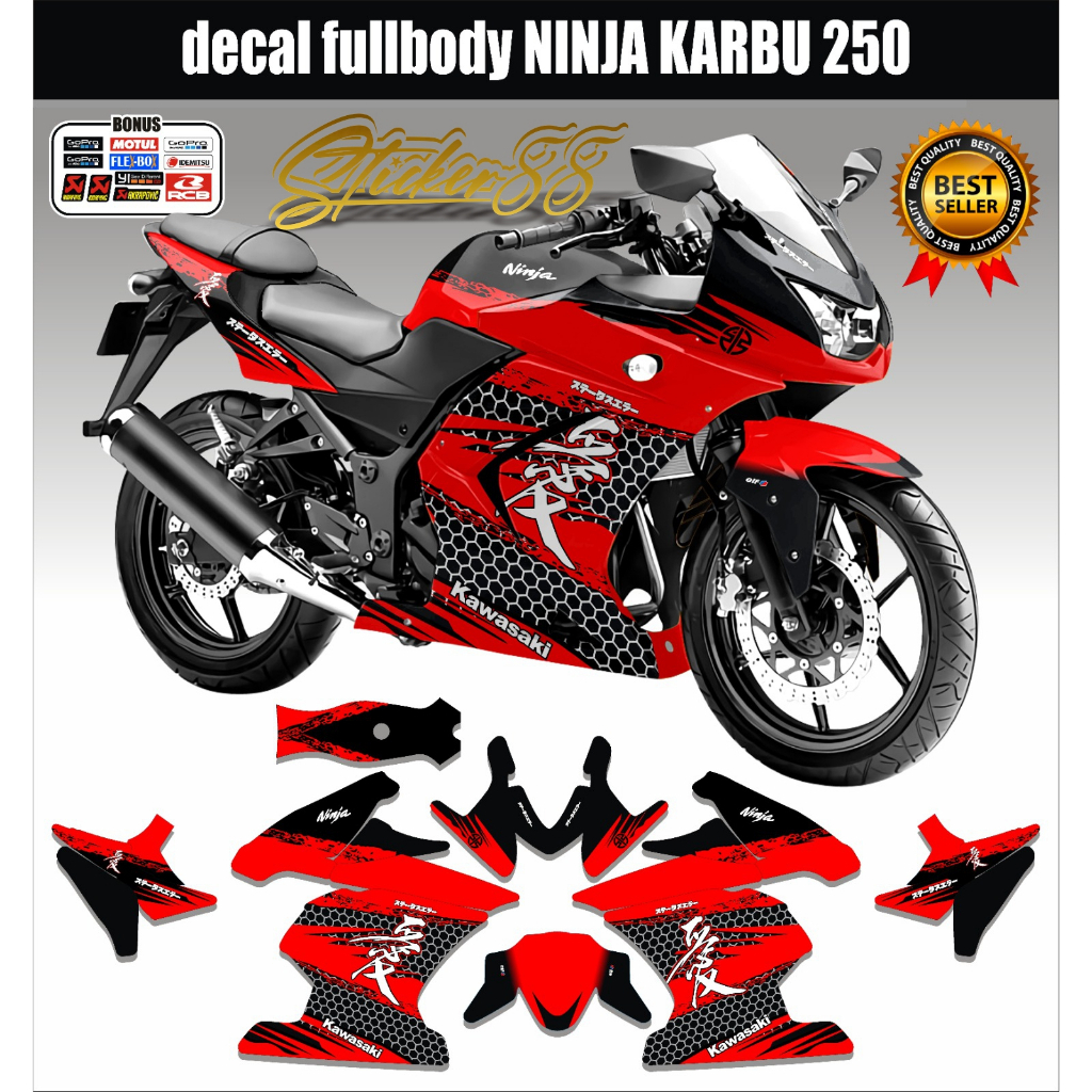 sticker decal full body ninja 250 karbu grafis kanji karbon / decal full body ninja karbu 250 karbon