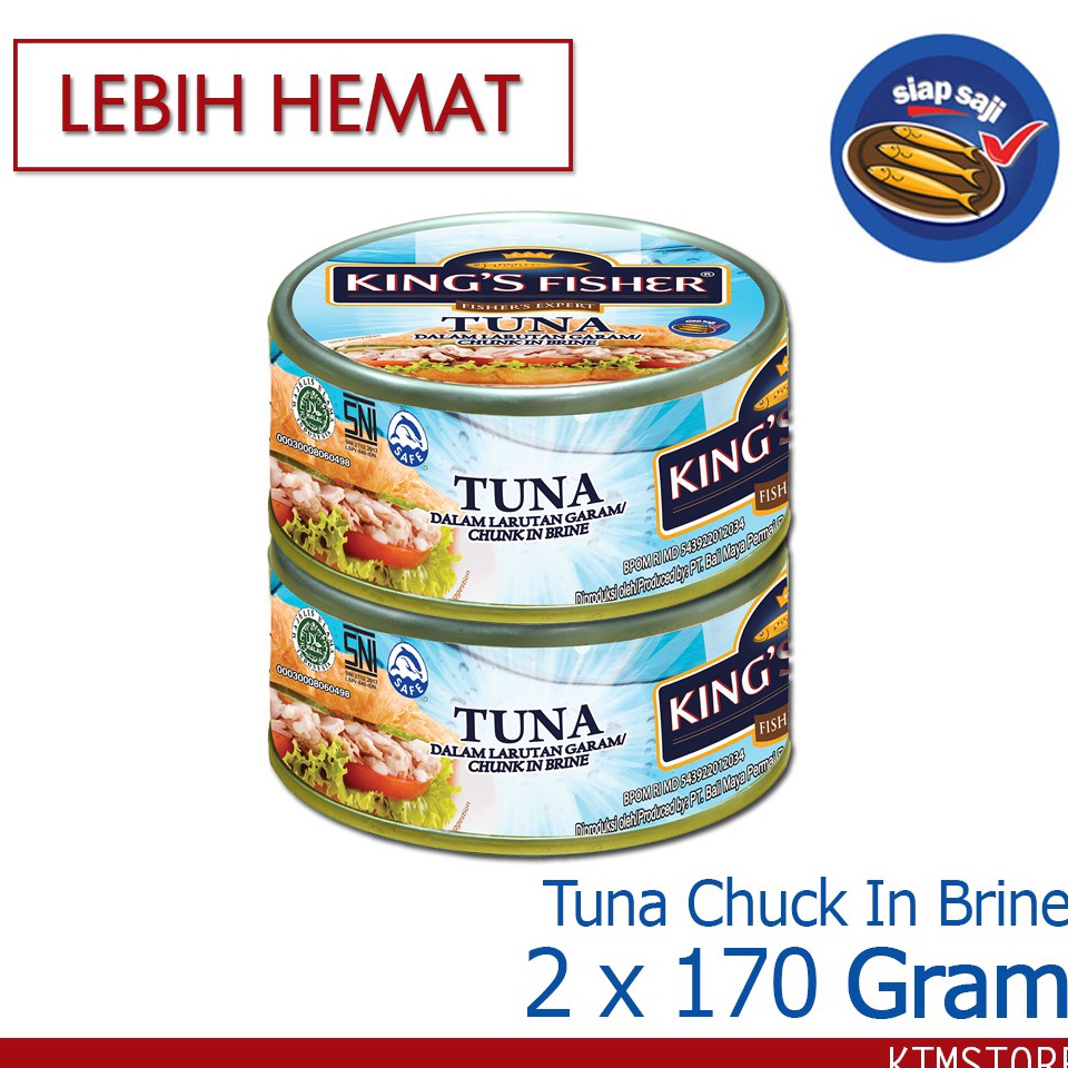 

[COD TR46] KtmStore Paket 2 pcs King's Fisher Tuna dalam Air Garam Tuna in Brine Daging Tuna Makanan Kaleng 170 g Laris