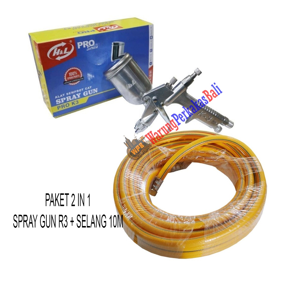 PAKET 2In1 H&L Spray Gun R3 Spet Cat Semprot + Moswell Selang Kompresor 10 Meter