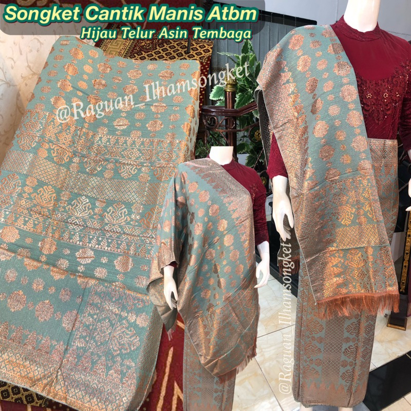Songket Tenun Atbm Cantik Manis Tembaga [Warna Hijau Telur Asin Tembaga] songket Tenun Mesin palemba