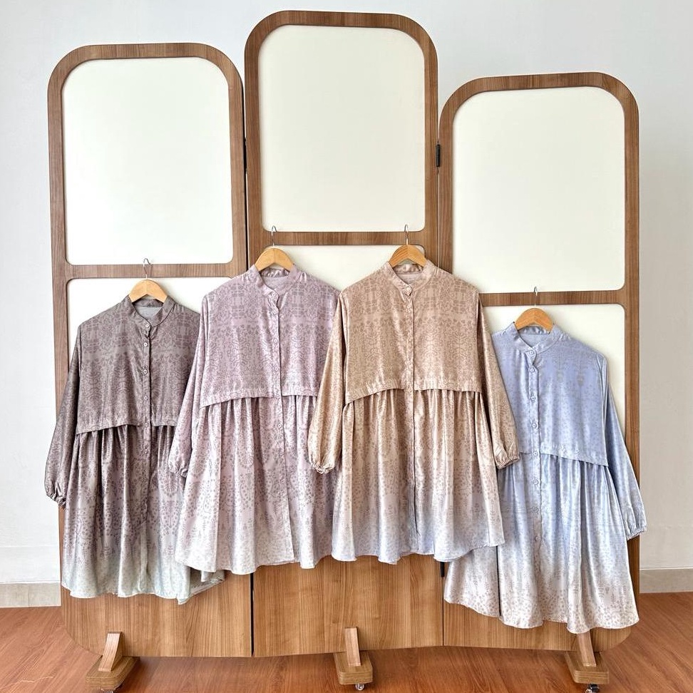 MODEL YQH921 HANAKO 627 | Tunik Kerah Shanghai Rempel Motif | Kemeja Tunik Wanita