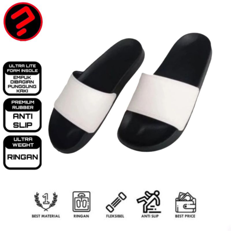 Sandal Slop Slide Slip On Polos Upper Putih