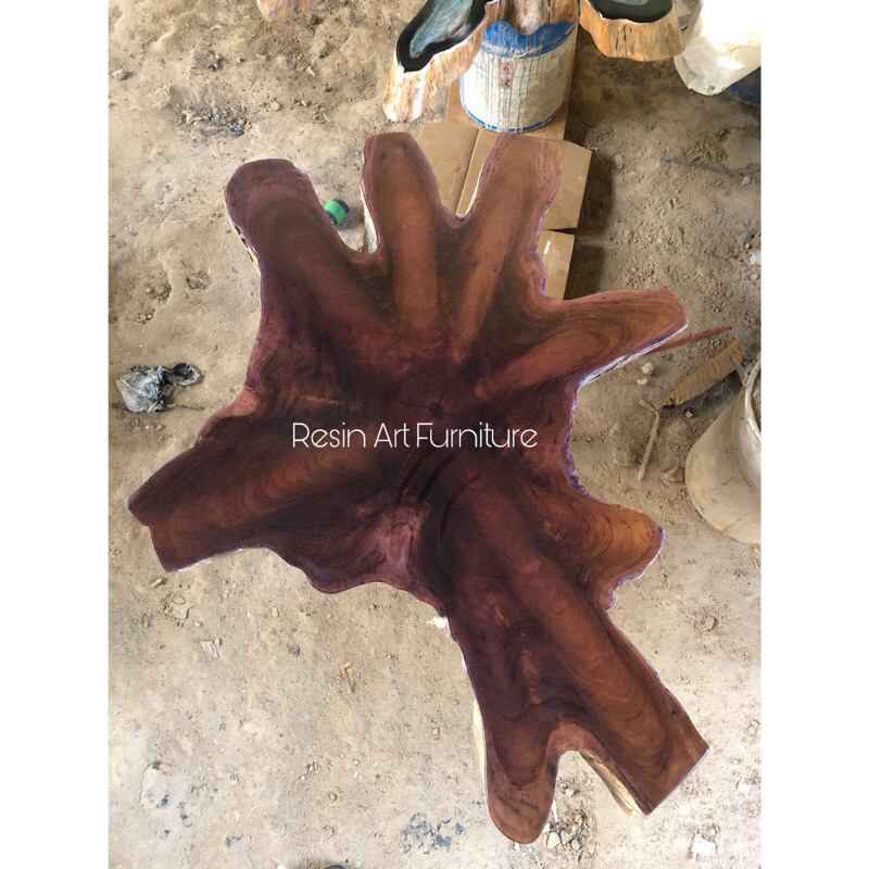 MEJA RESIN AKAR KAYU JATI, MEJA RESIN BINTANGAN KAYU JATI, MEJA TAMU