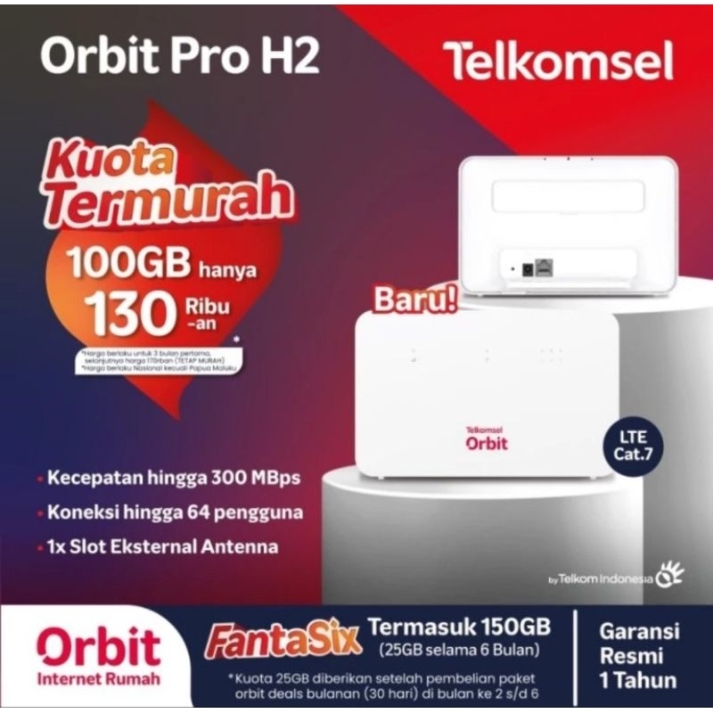 Telkomsel Orbit Pro H2 Modem WiFi 4G High Speed Bonus Paket Data internet