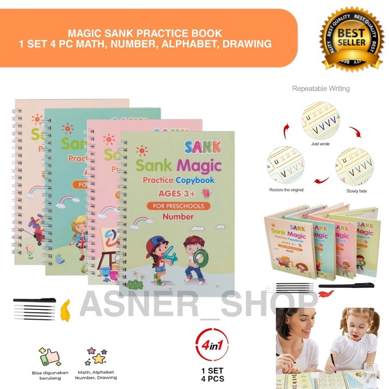 

Terbaru❇ Buku Tulis Ajaib Sank Magic 1 Set isi 4 Book + pulpen Anak Kecil Belajar Gambar 42