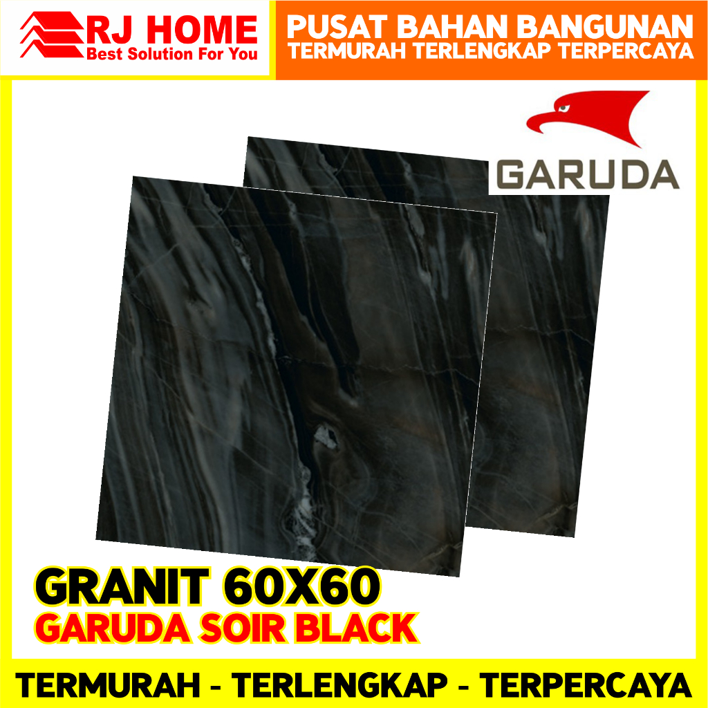 GRANIT UKURAN 60X60 GARUDA SOIR BLACK TEXTURE GLOSSY