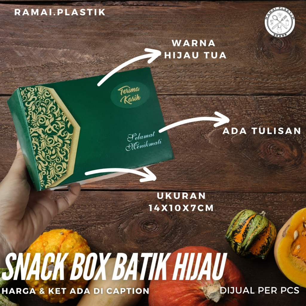 Dus snack uk 14x10cm motif batik hijau tua/ snack box/ kardus snack