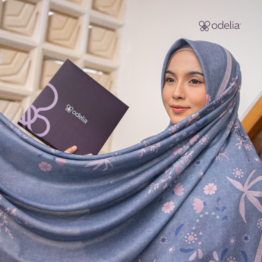 Odelia - Azaleen Scarf Syari I Hijab printing segi empat motif I Segiempat premium I motif lasercut