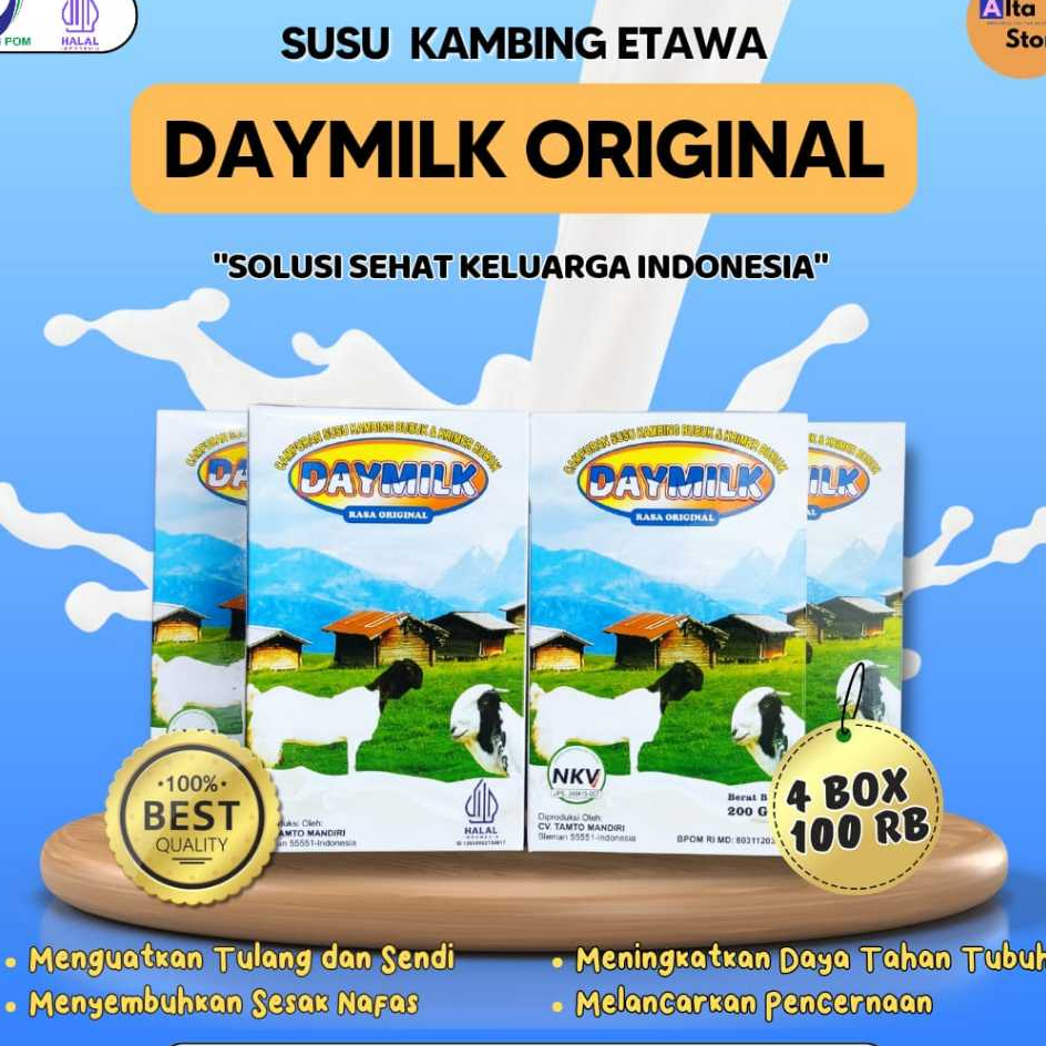 

PAKET 4 BOX - Daymilk Susu Kambing Etawa Murni - Atasi Nyeri Tulang dan Sendi , Sesak Nafas - Bontang