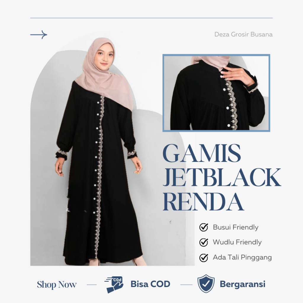 Abaya Yumna Gamis Jetblack Renda Premium Kaftan Jubah Wanita Perempuan Warna Hitam Bahan Wolfis Keki