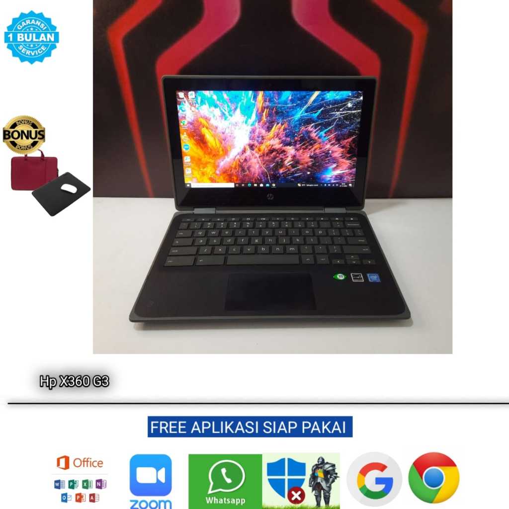 Laptop Hp X360 G3 Touchscreen Flip Intel Celeron Ram 4GB SSD 32+128GB Windows 10