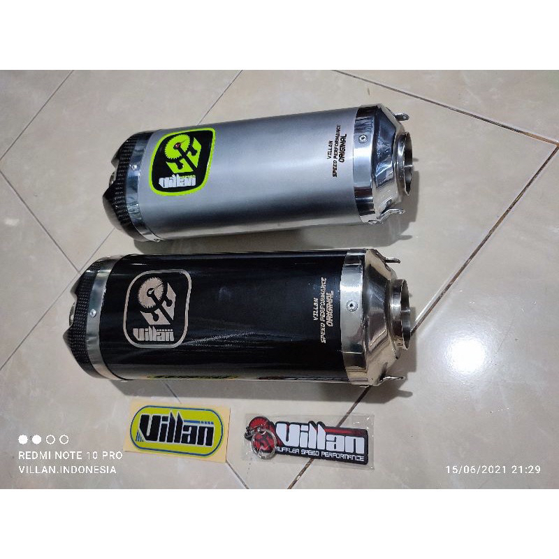 ( ORIGINAL ) KNALPOT VILLAN TYPE TECH1 BLACK / SILVER SILENCER ONLYY INLET 50/51