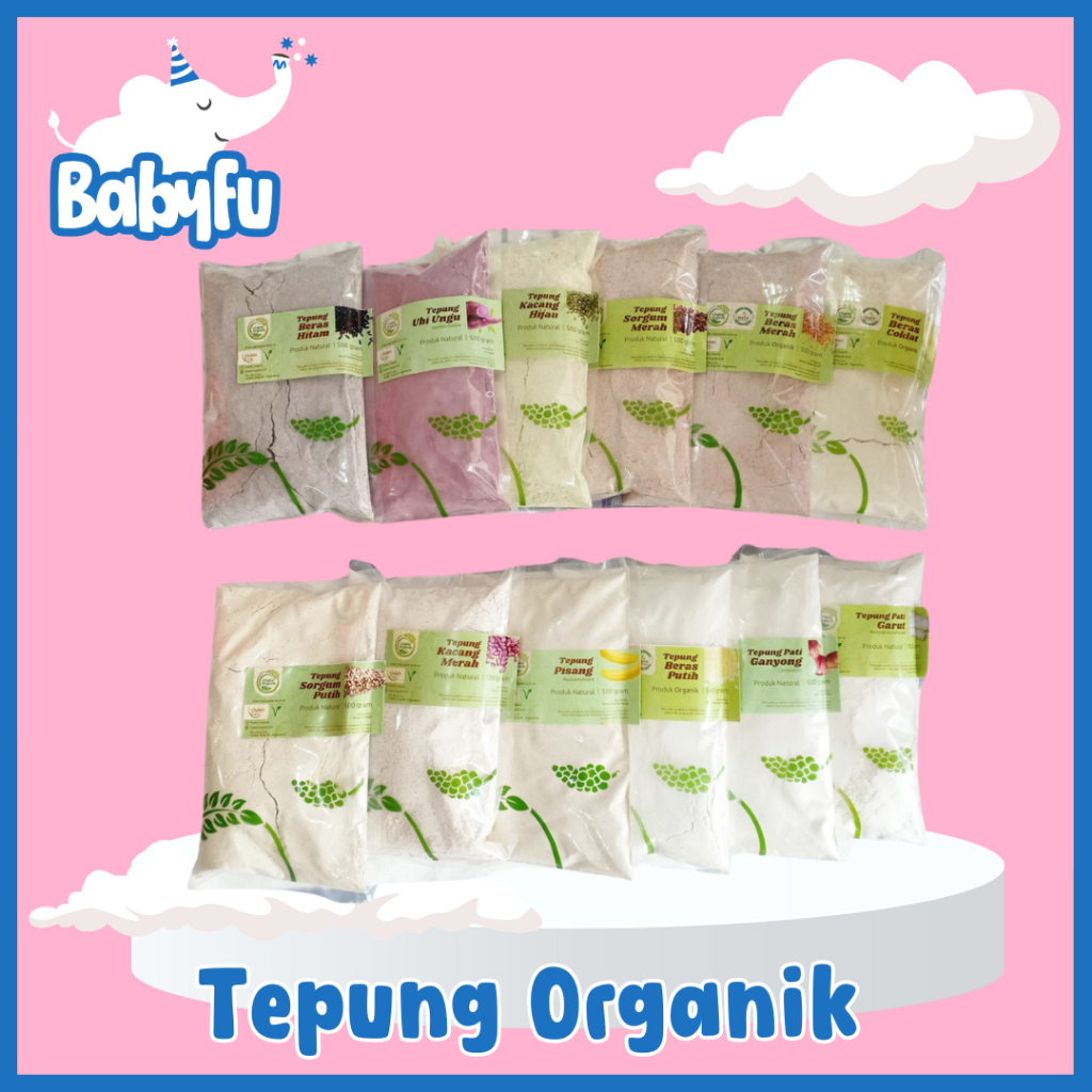 

TEPUNG BERAS ORGANIK BERAS PUTIH/ BERAS MERAH/ BERAS HITAM/ BERAS COKLAT/ UBI UNGU/ PATI GARUT/ PISANG TEPUNG MPASI