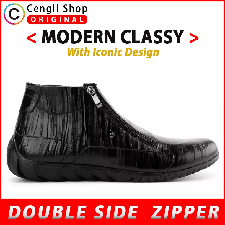 PL16 SEPATU PRIA BOOT PLAYBOY ORIGINAL BOOTS FORMAL KULIT ASLI ORI HITAM
