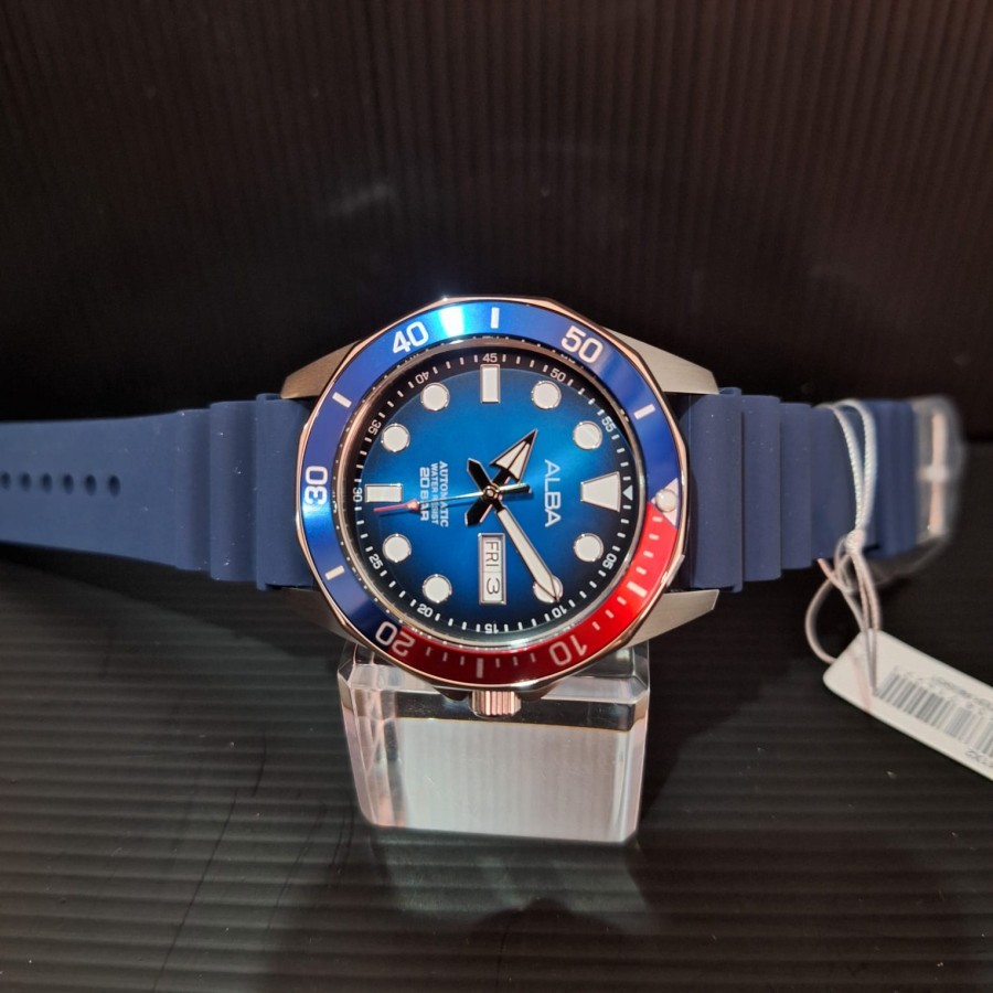 JAM PRIA ALBA AL4541X2 AL4541 AUTOMATIC SILVER BLUE RUBBER ORIGINAL