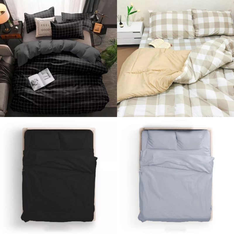 Seprai/Sprei Aesthetic Korea Style Motif Kotak/Polos Ukuran 90x200,120x200,160x200,180x200 Samarinda