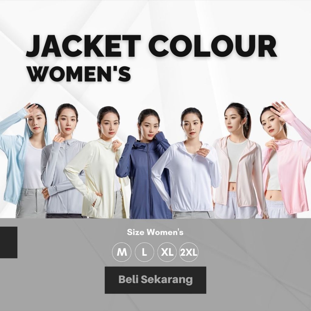 Jaket Anti UV Wanita Hoodie Olahraga Sun Protection (UPF50+ ) | Jaket Wanita Bahan Premium Tidak Pan