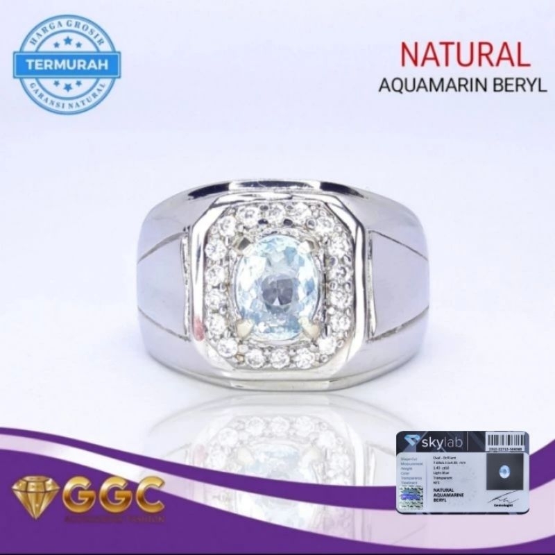 Cincin Batu Natural Aquamarine Beryl Size Kantoran