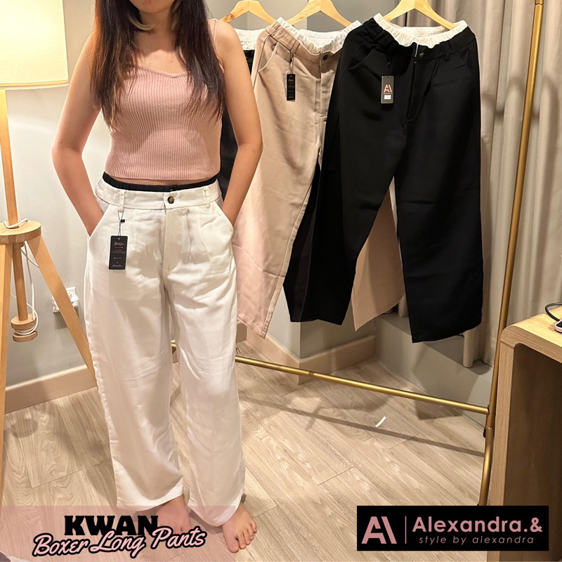 Kwan Pants | Celana Panjang | Straight | Wide Leg Pants | Two Tone | Celana Wanita Kekinian | Boxer 