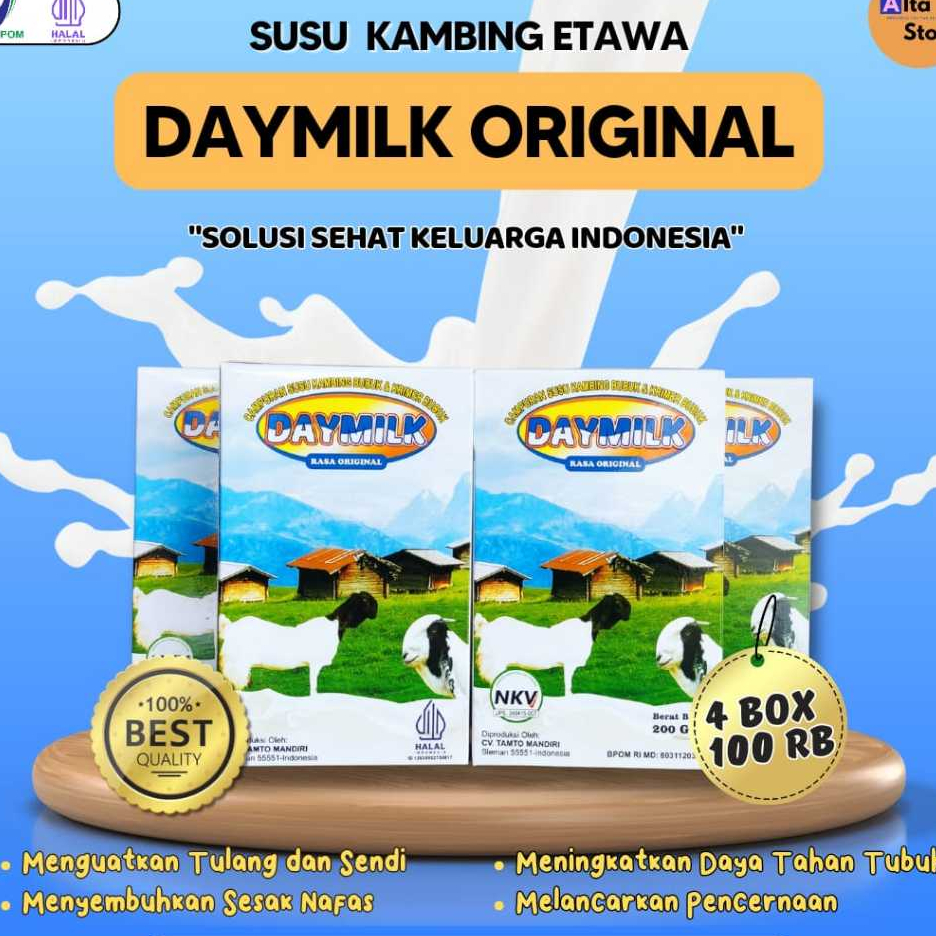 

PAKET 4 BOX - Daymilk Susu Kambing Etawa Murni Rasa Original- 200gr- Halal BPOM - SORONG