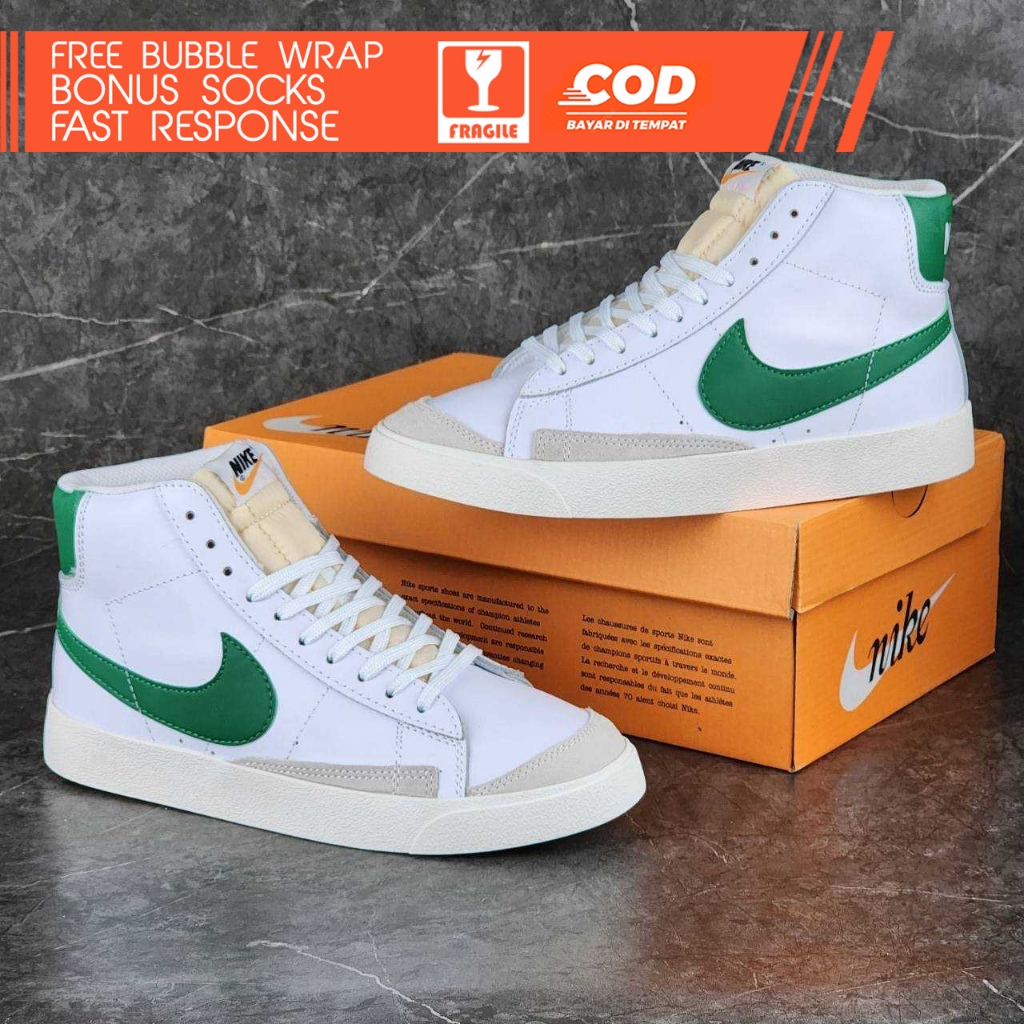 Nike Blazer High '77 Vintage White Green Sepatu Unisex Nike Blazer Putih Hijau Real Pic